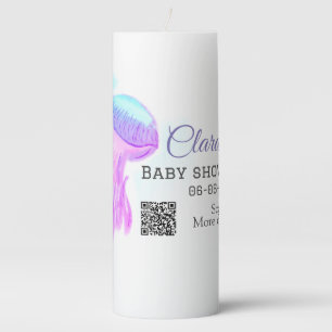 Blue purple watercolor pastel jellyfish baby showe pillar candle
