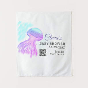Blue purple watercolor pastel jellyfish baby showe tapestry