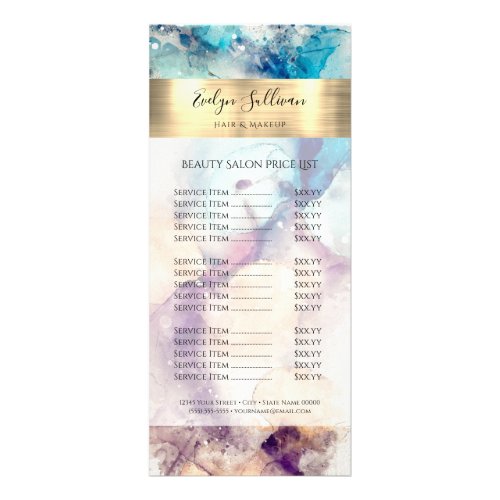 Blue Purple Watercolor Price List Rack Card