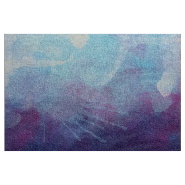 Blue Purple Watercolor Splashes Design Fabric (Yard)
