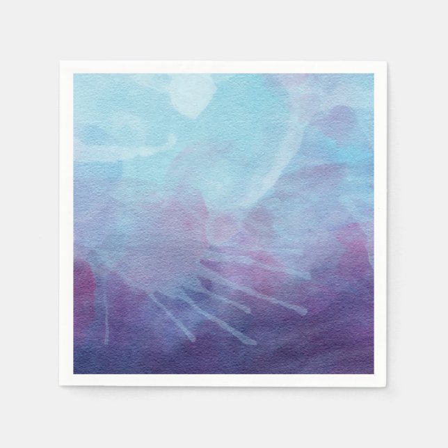 Blue Purple Watercolor Splashes Design Napkins (Front)