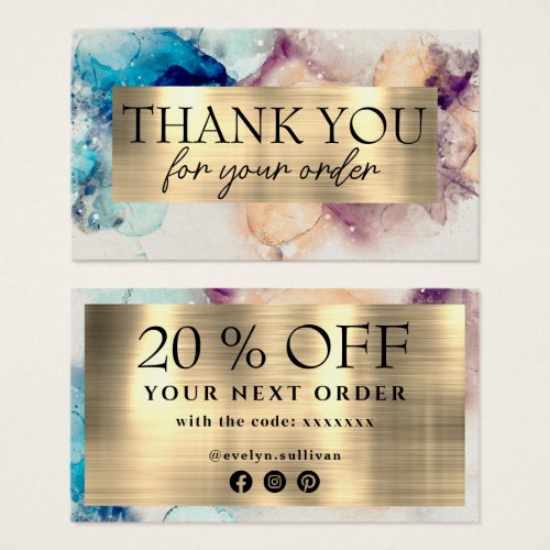 Blue purple watercolor thank you discount card