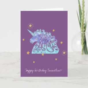 Blue Purple Watercolor Unicorn Card