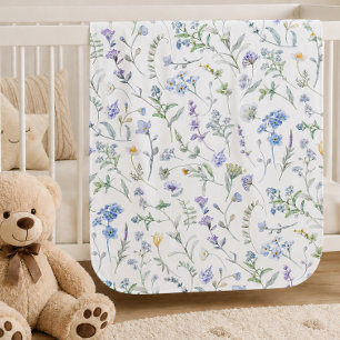 Blue Purple Watercolor Wildflower Baby Blanket