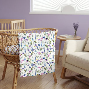 Blue Purple Watercolor Wildflower Baby Blanket