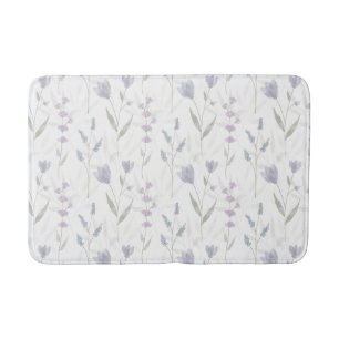 Blue Purple Watercolor Wildflower Bath Mat