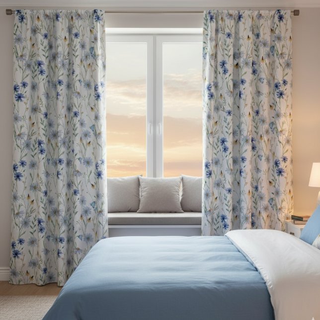 Blue Purple Watercolor Wildflower Blackout Curtains (Creator Uploaded)