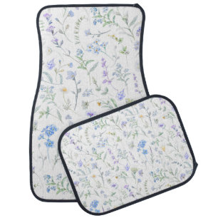 Blue Purple Watercolor Wildflower Car Floor Mat