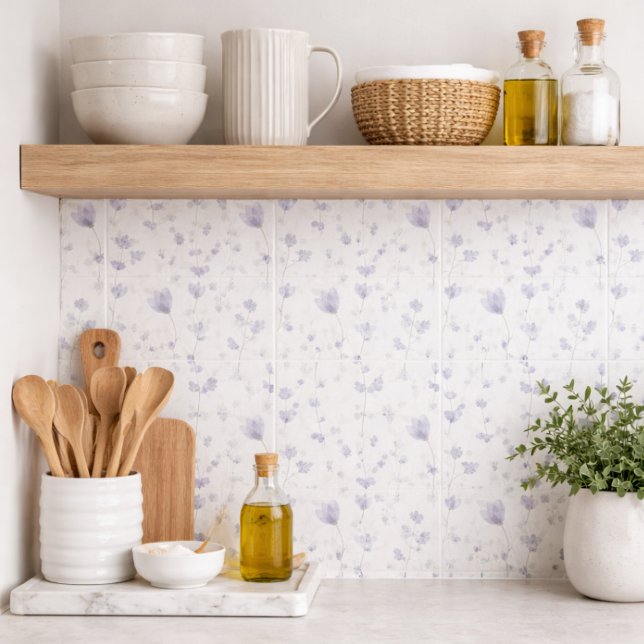Blue Purple Watercolor Wildflower Ceramic Tile (Creator Uploaded)