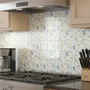 Blue Purple Watercolor Wildflower Ceramic Tile