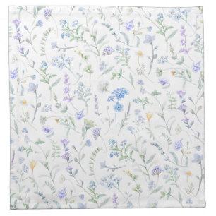 Blue Purple Watercolor Wildflower Cloth Napkin