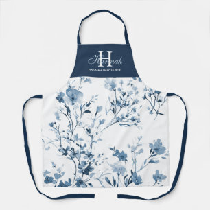 Blue Purple Watercolor Wildflower Custom Name Apron