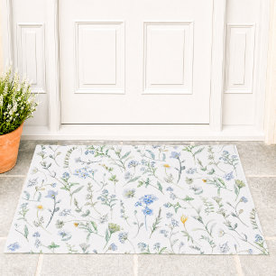 Blue Purple Watercolor Wildflower Doormat