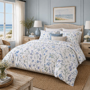 Blue Purple Watercolor Wildflower Duvet Cover