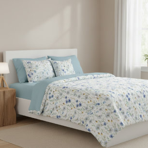 Blue Purple Watercolor Wildflower Duvet Cover