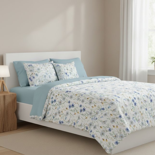 Blue Purple Watercolor Wildflower Duvet Cover (Creator Uploaded)