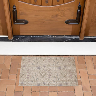 Blue Purple Watercolor Wildflower Fiber Doormat