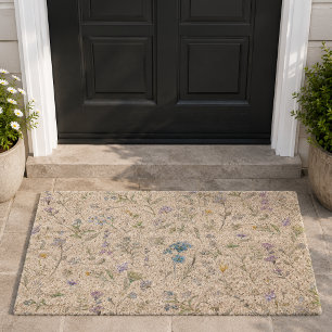 Blue Purple Watercolor Wildflower Fiber Doormat