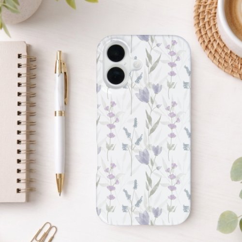 Blue Purple Watercolor Wildflower iPhone 16 Case