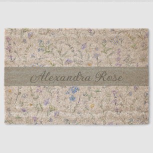 Blue Purple Watercolor Wildflower Monogram Name Fiber Doormat
