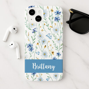 Blue Purple Watercolor Wildflower Name Case-Mate iPhone 14 Case