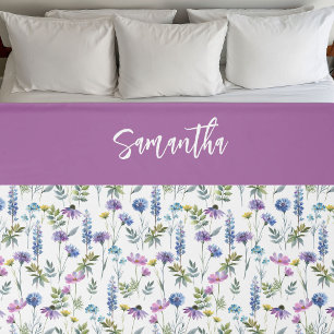 Blue Purple Watercolor Wildflower Name Duvet Cover