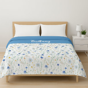 Blue Purple Watercolor Wildflower Name Duvet Cover