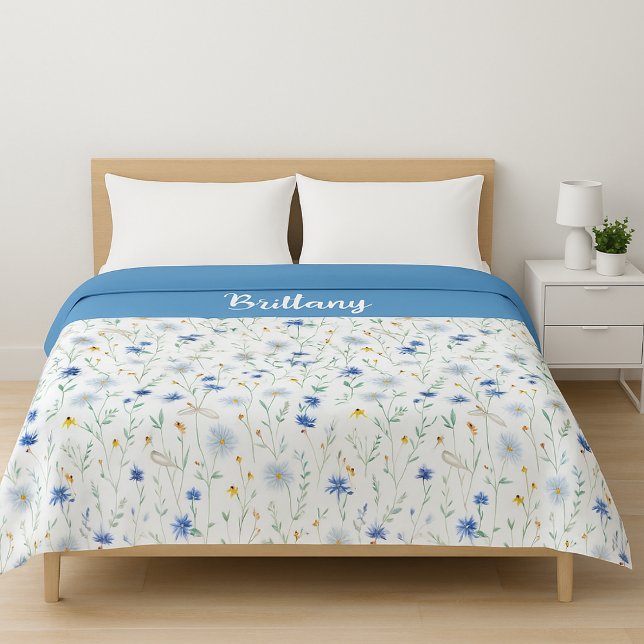 Blue Purple Watercolor Wildflower Name Duvet Cover (Creator Uploaded)