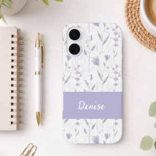 Blue Purple Watercolor Wildflower Name iPhone 16 Case