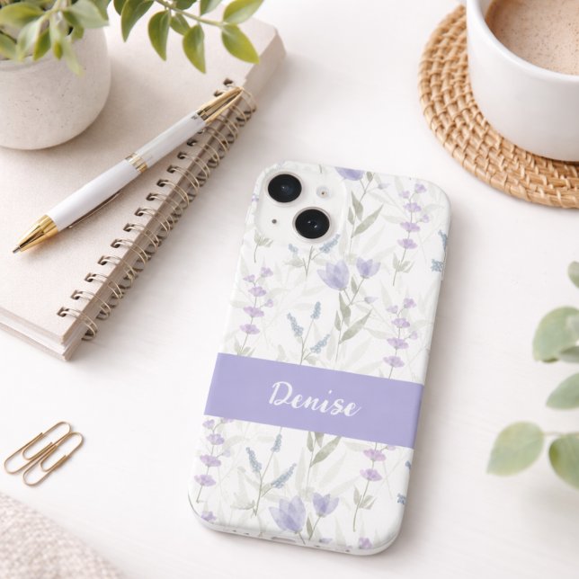Blue Purple Watercolor Wildflower Name iPhone Case (Creator Uploaded)