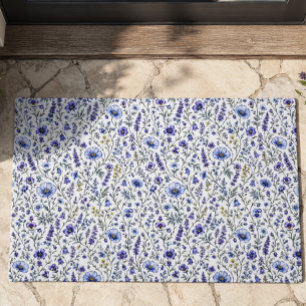 Blue Purple Watercolor Wildflower Pattern Doormat