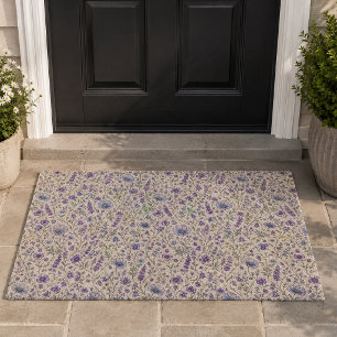 Blue Purple Watercolor Wildflower Pattern Fiber Doormat