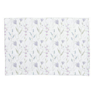 Blue Purple Watercolor Wildflower Pillow Case