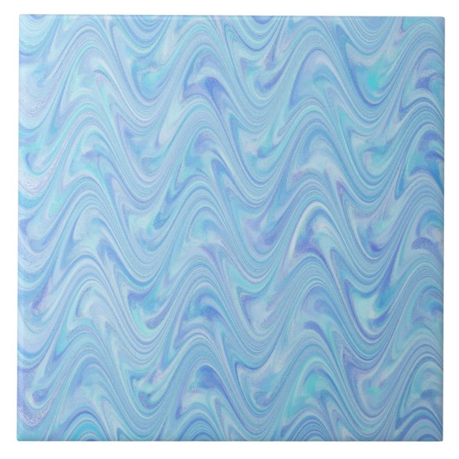 Blue Purple Wavy Abstract Pattern Ceramic Tile (Front)