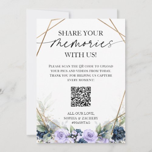 Blue Purple Wedding Photo Upload QR Code Sign