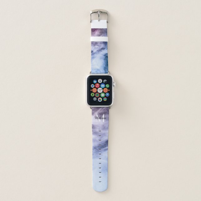 Blue purple white abstract heaven clouds Monogram Apple Watch Band (Front)