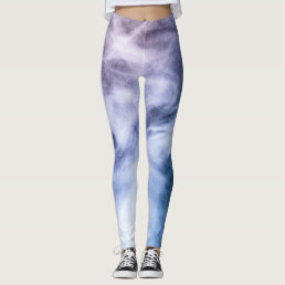 Blue purple white abstract heavenly clouds smoke leggings