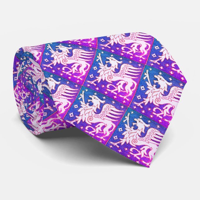 BLUE  PURPLE WHITE FANTASY GRYPHONS NECK TIE (Rolled)
