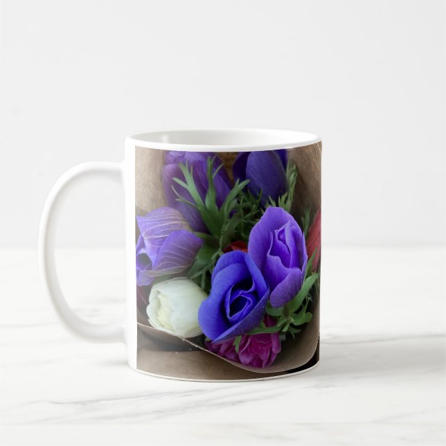 Blue Purple White Flowers Mug (Left)