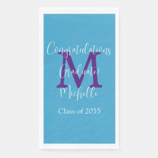 Blue Purple White Graduation Party Name Monogram 