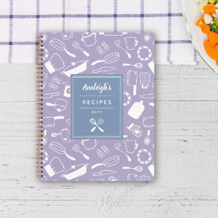 Blue Purple White Hand Drawn Kitchenware Recipes Notebook