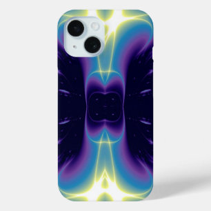 BLUE PURPLE WHITE LIGHT WAVES iPhone 15 CASE
