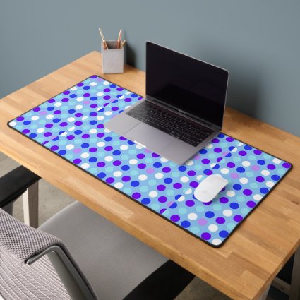 Blue Purple White Pattern Polka Dots Desk Mat
