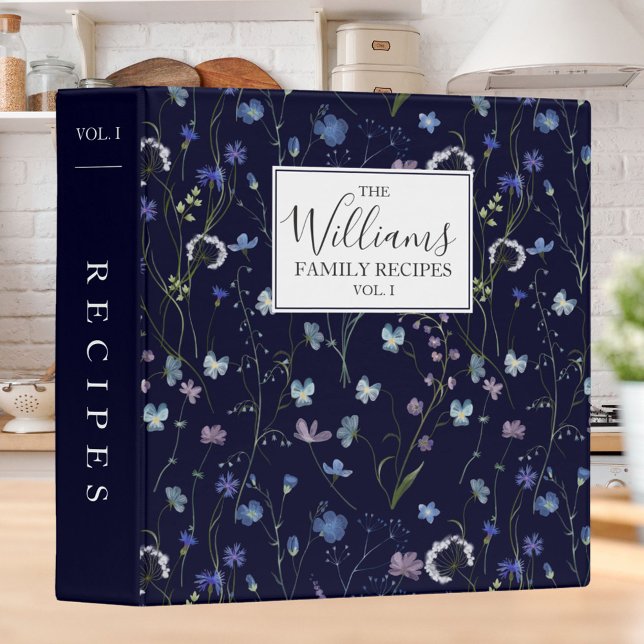 Blue Purple Wildflower Floral Recipe Cookbook 3 Ring Binder (In situ)