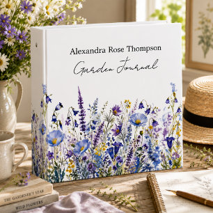 Blue Purple Wildflower Watercolor Garden Journal 3 Ring Binder