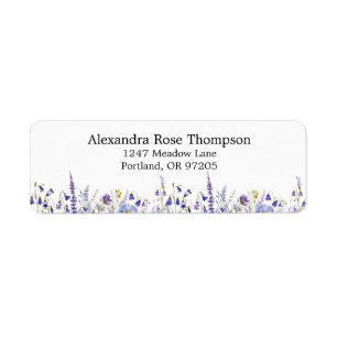 Blue Purple Wildflower Watercolor Return Address Label