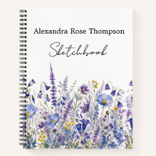 Blue Purple Wildflower Watercolor Sketchbook Notebook