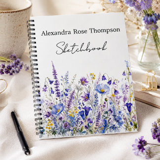 Blue Purple Wildflower Watercolor Sketchbook Notebook