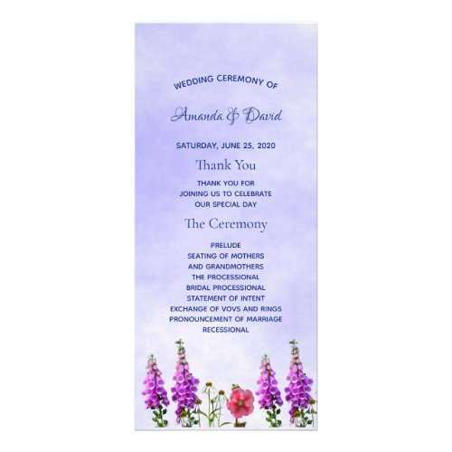 Blue purple wildflowers wedding program