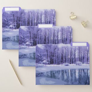 Blue Purple Winter Pond File Folder Set